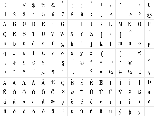Century725 Cn BT Regular font glyphpreview