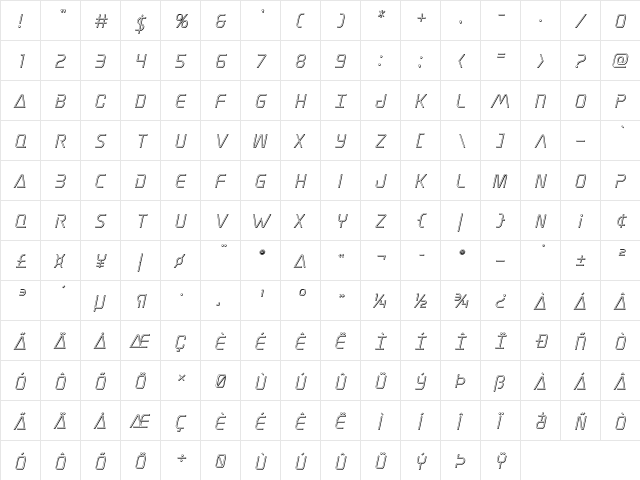 Elite Danger Outline Italic Outline Italic font glyphpreview