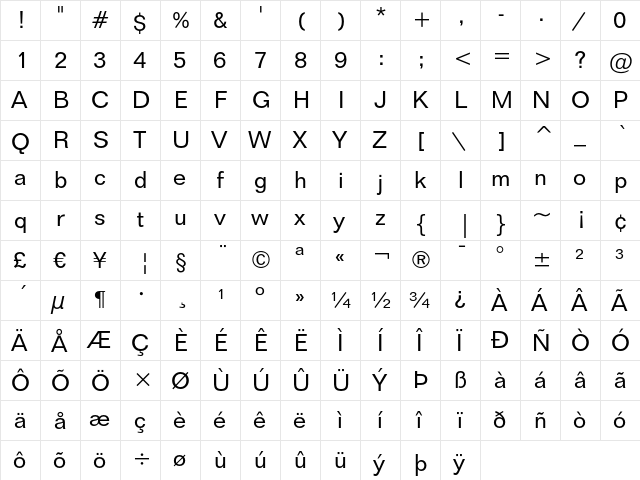 Folio Book font glyphpreview