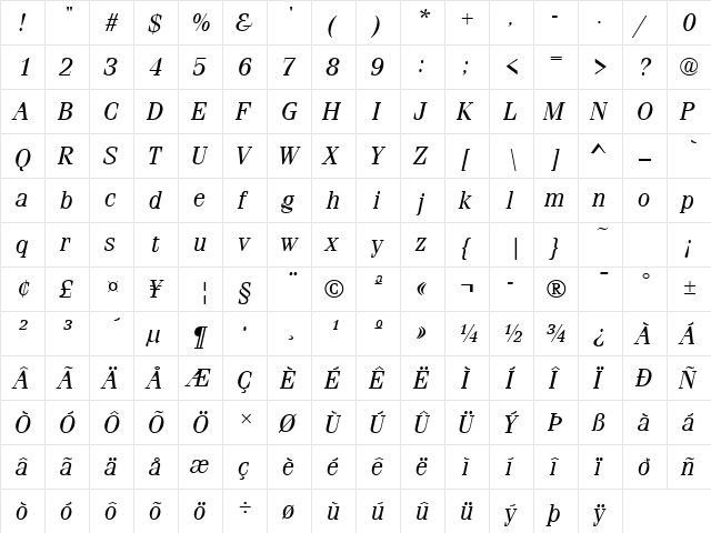 Firenze Italic font glyphpreview