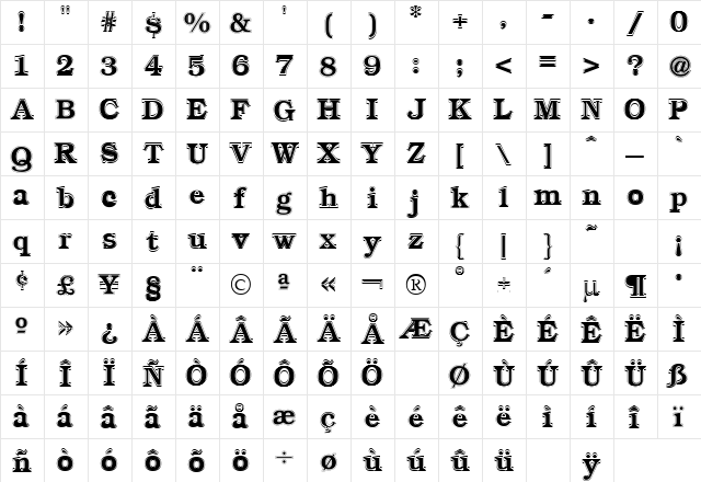 Bookman Contour Regular font glyphpreview