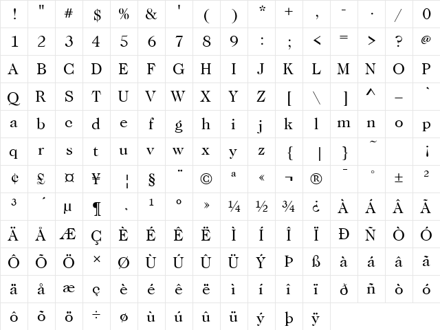 Caslon No224 ITC T Book font glyphpreview