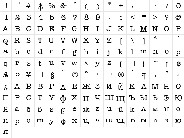 Matrix_ CYryllic Regular font glyphpreview