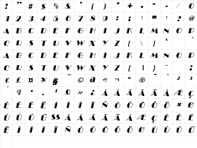 BroadwayEngraved Italic font glyphpreview