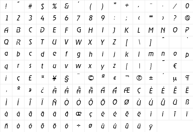 Ragtime-LightIta Regular font glyphpreview