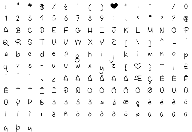 My Big Heart Demo Regular font glyphpreview