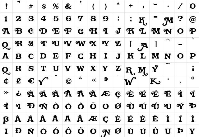 TwisterJF Regular font glyphpreview