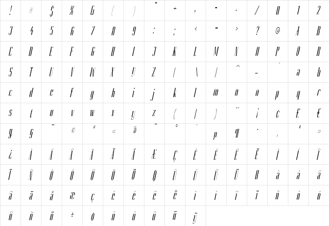 Slim Kim Light Italic font glyphpreview