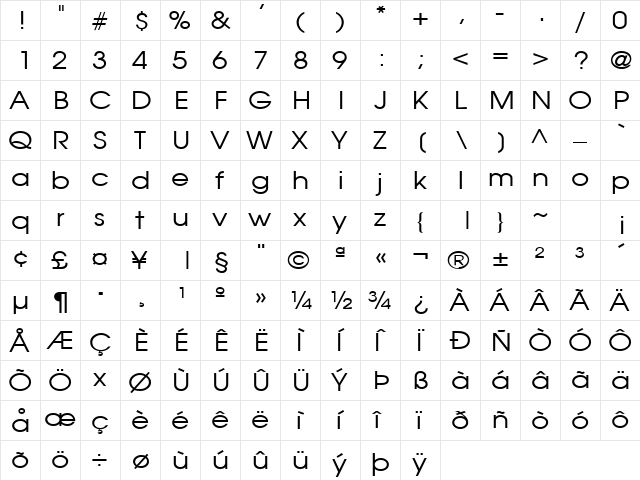 Atilla Wide Normal font glyphpreview