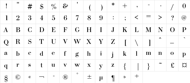 BodoniC Regular font glyphpreview