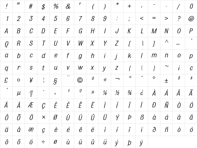 Bulldog Italic font glyphpreview