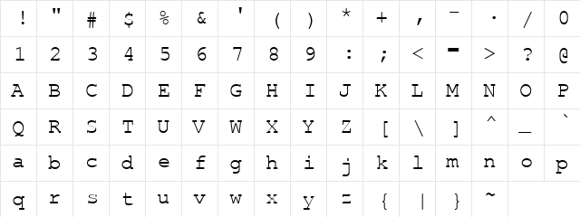 Type Writer Regular font glyphpreview
