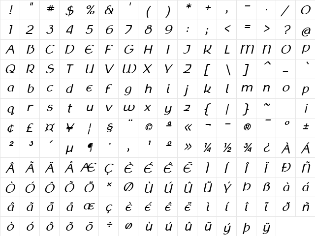 Klaudia Oblique font glyphpreview
