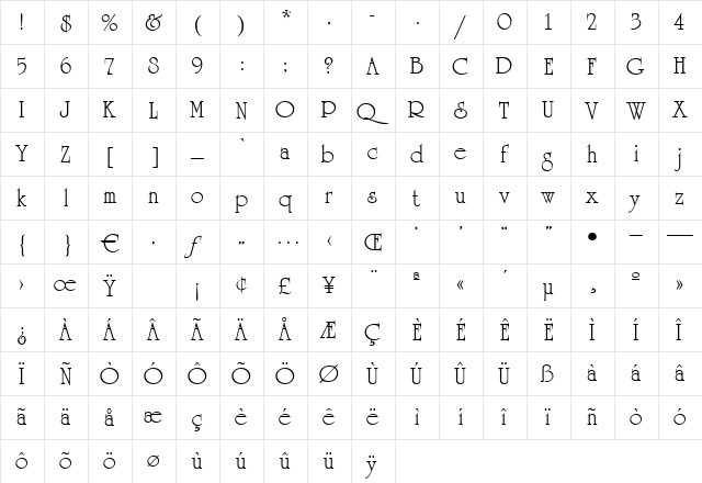 Quirinal Regular font glyphpreview