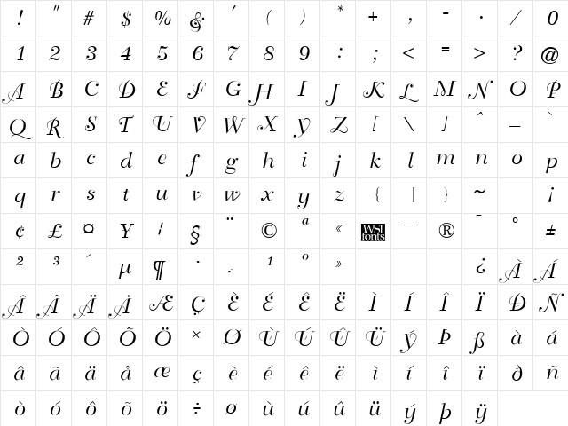 TravellerScript Regular font glyphpreview