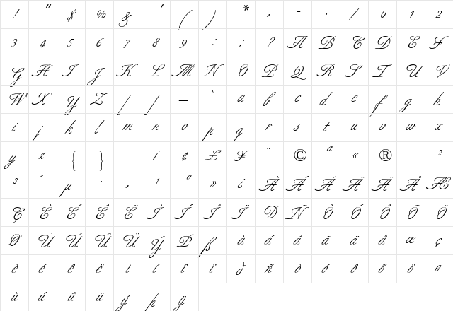 AldridgeScriptSSK Regular font glyphpreview