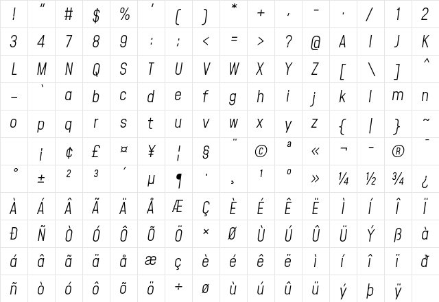 Mohave Light Italic font glyphpreview