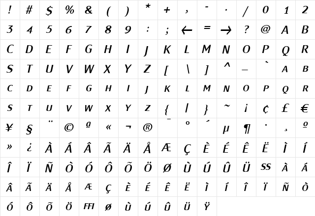 MondialPlus Demi Italic Caps Regular font glyphpreview