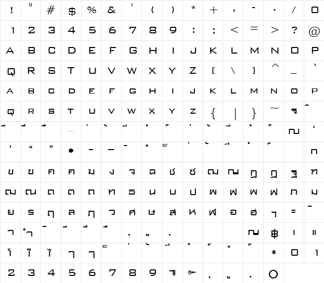 SP Armageddon Regular font glyphpreview