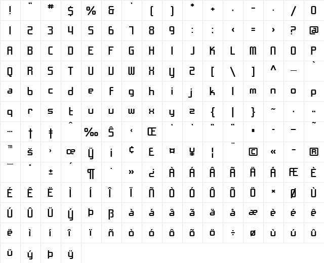 SF Chrome Fenders Extended Regular font glyphpreview