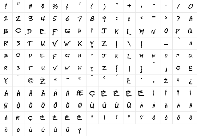 Fingerpaint Regular font glyphpreview