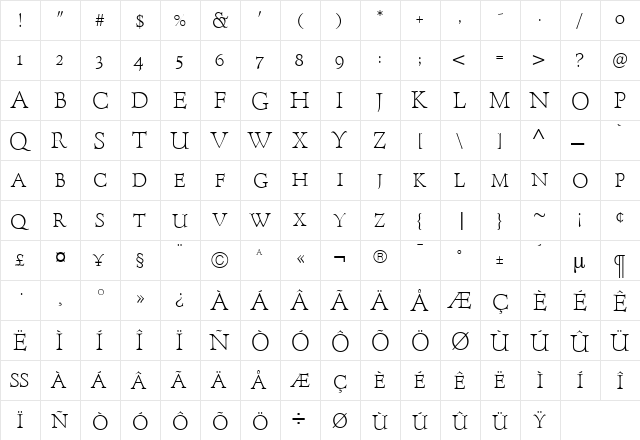 ForumTitlingLightOldStyleFigs Roman font glyphpreview