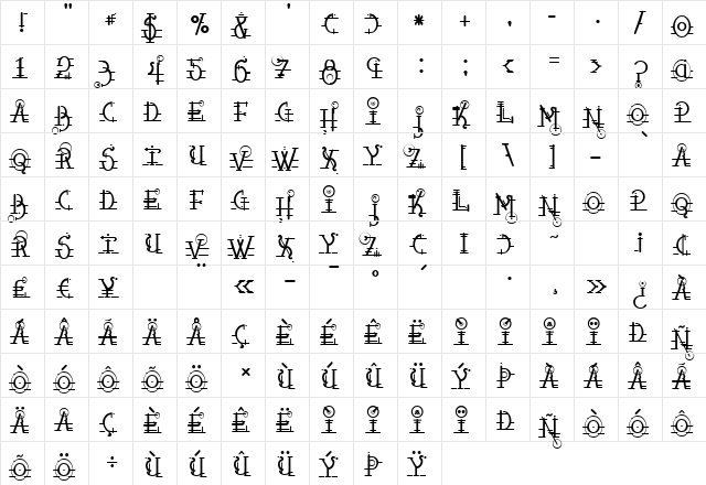 Snippletweak Regular font glyphpreview