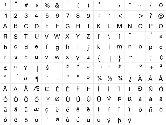 Univers Regular font glyphpreview