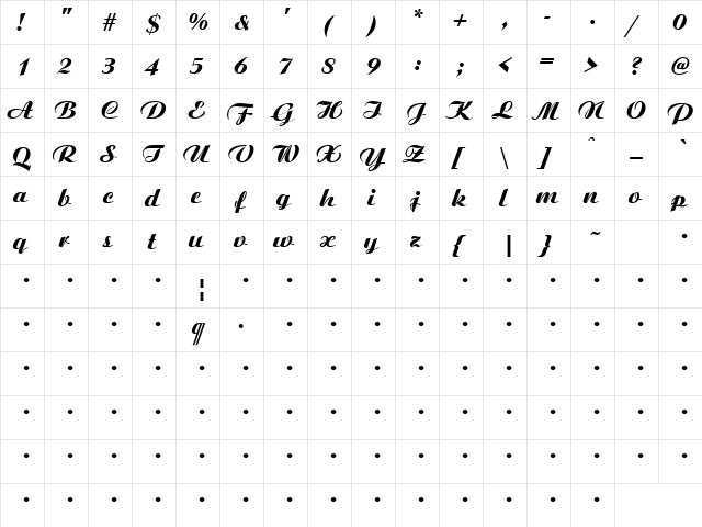 QTArtiston Regular font glyphpreview