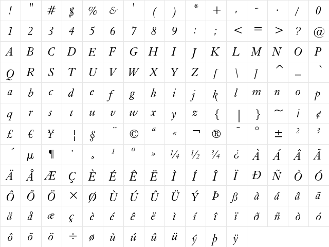 Elegant Garamond Italic font glyphpreview