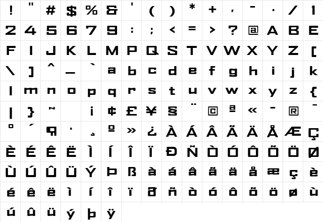 AgencyFB Bold Extended Regular font glyphpreview