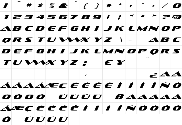 Sofachrome Italic font glyphpreview