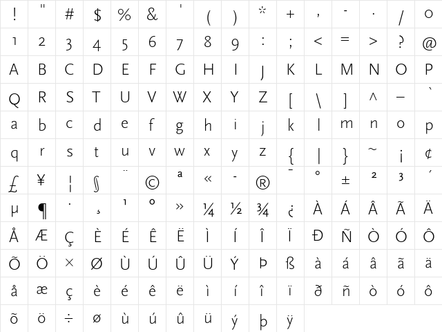 Scala Sans Light font glyphpreview