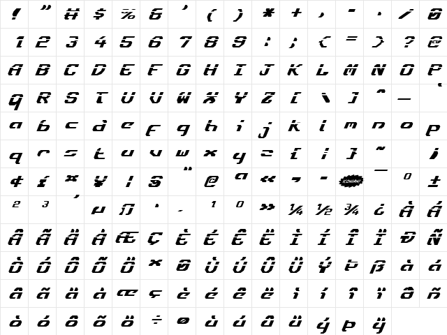 Ensign Flandry Laser Italic Laser Italic font glyphpreview