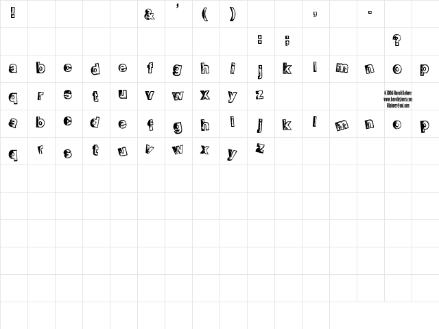 Smelvetica Outline Regular font glyphpreview