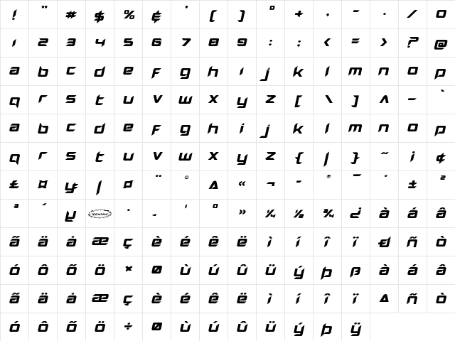 Hollow Point Expanded Italic Expanded Italic font glyphpreview