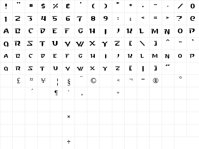 Starcraft Regular font glyphpreview