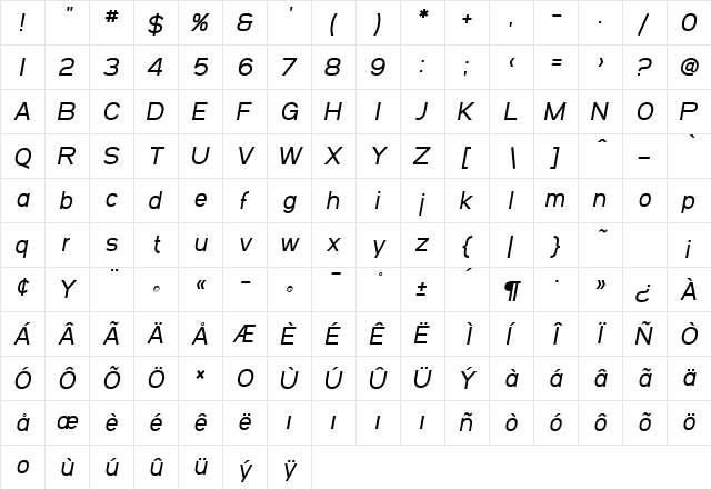 SF Arborcrest Medium Oblique font glyphpreview