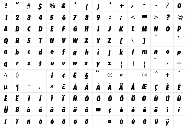 FunctionCondTwoExtrabold RegularItalic font glyphpreview