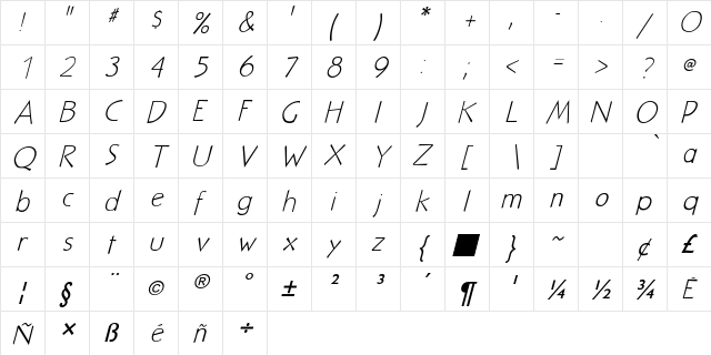 NuevoLitho LightItalic font glyphpreview
