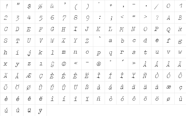 Typewriter ExtraLight font glyphpreview