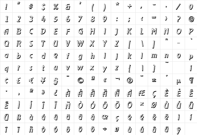 OnStageShadow Italic font glyphpreview