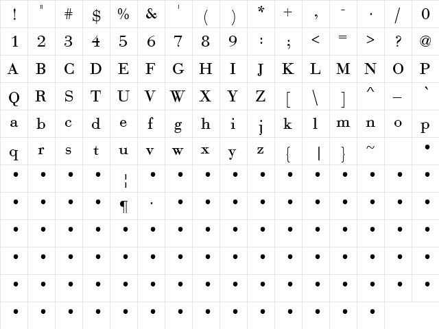 QTBodini Regular font glyphpreview