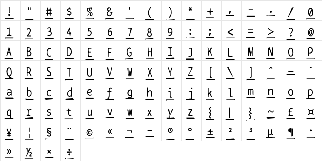 BPtypewriteDamagedUnderscored Regular font glyphpreview
