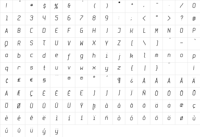 MonoItalic Regular font glyphpreview