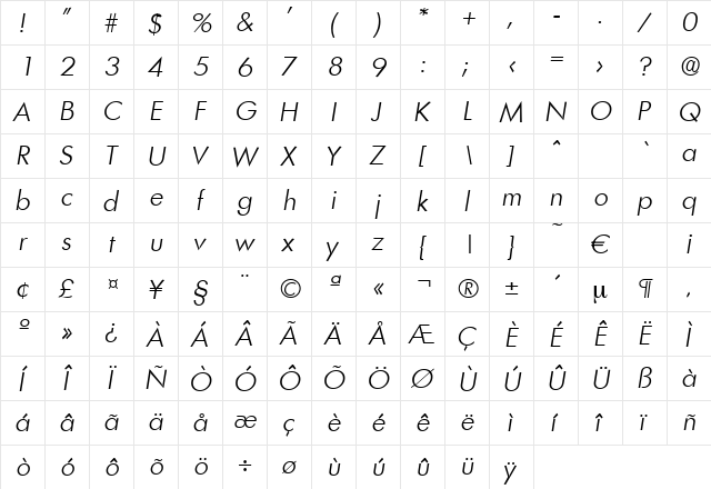 Limerick-LightIta Regular font glyphpreview