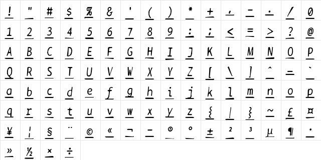 BPtypewriteDamagedUnderscored Italic font glyphpreview