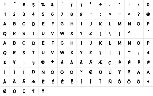 Alesand Round ExtBd Regular font glyphpreview