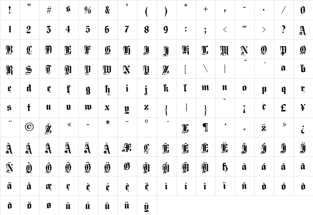 Middlesex Regular font glyphpreview
