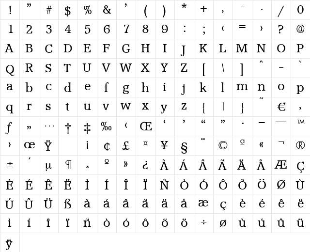 Accolade-Light Regular font glyphpreview